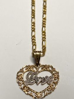 14k Solid Gold love Pendant / Chain Grams: 3.8
