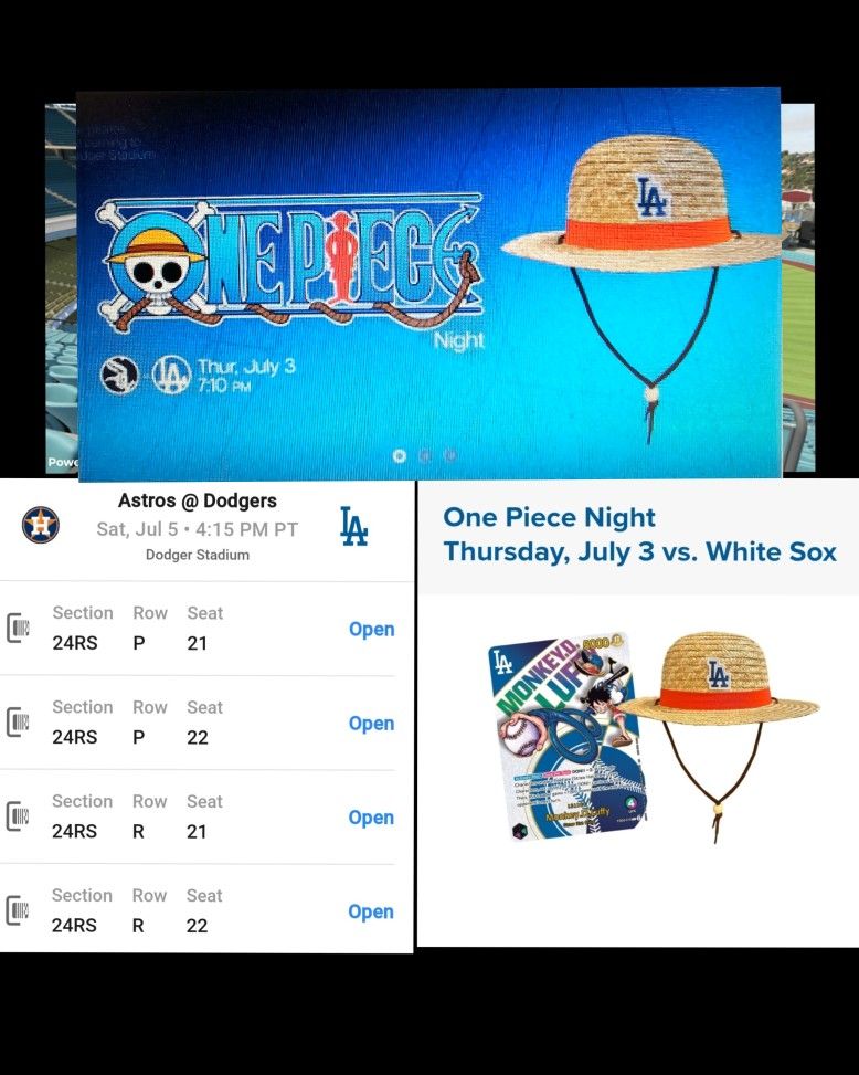 4 Aisle Seats On Reserve Row G and H. One Piece Giveaway and Drone Show. $150 Each