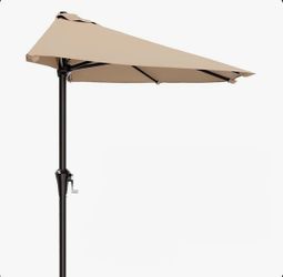Ace evert 9' half umbrella beige sunbrella 5 piece rib pole drak grey No base/No stand