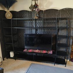 Black Metal Entertainment Center with Shelves