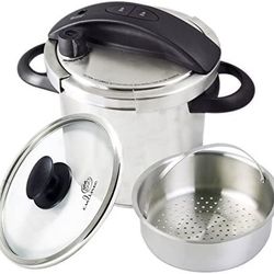 Culina One-Touch Pressure Cooker. Stovetop, 6 Qt. Stainless Steel With Steamer Basket