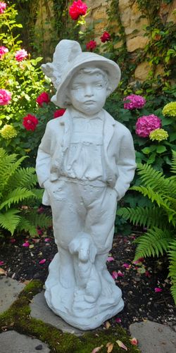Concrete Garden Statue Boy with dog