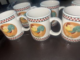 Set Of 6 Rooster Coffee Mugs