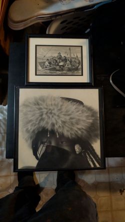 Two Black Framed Black and White vintage Prints