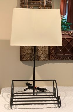Black Wrought Iron Table Lamp with Book Rack