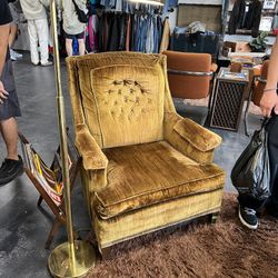 Vintage Mid Century Yellow Gold Velvet Arm Chair