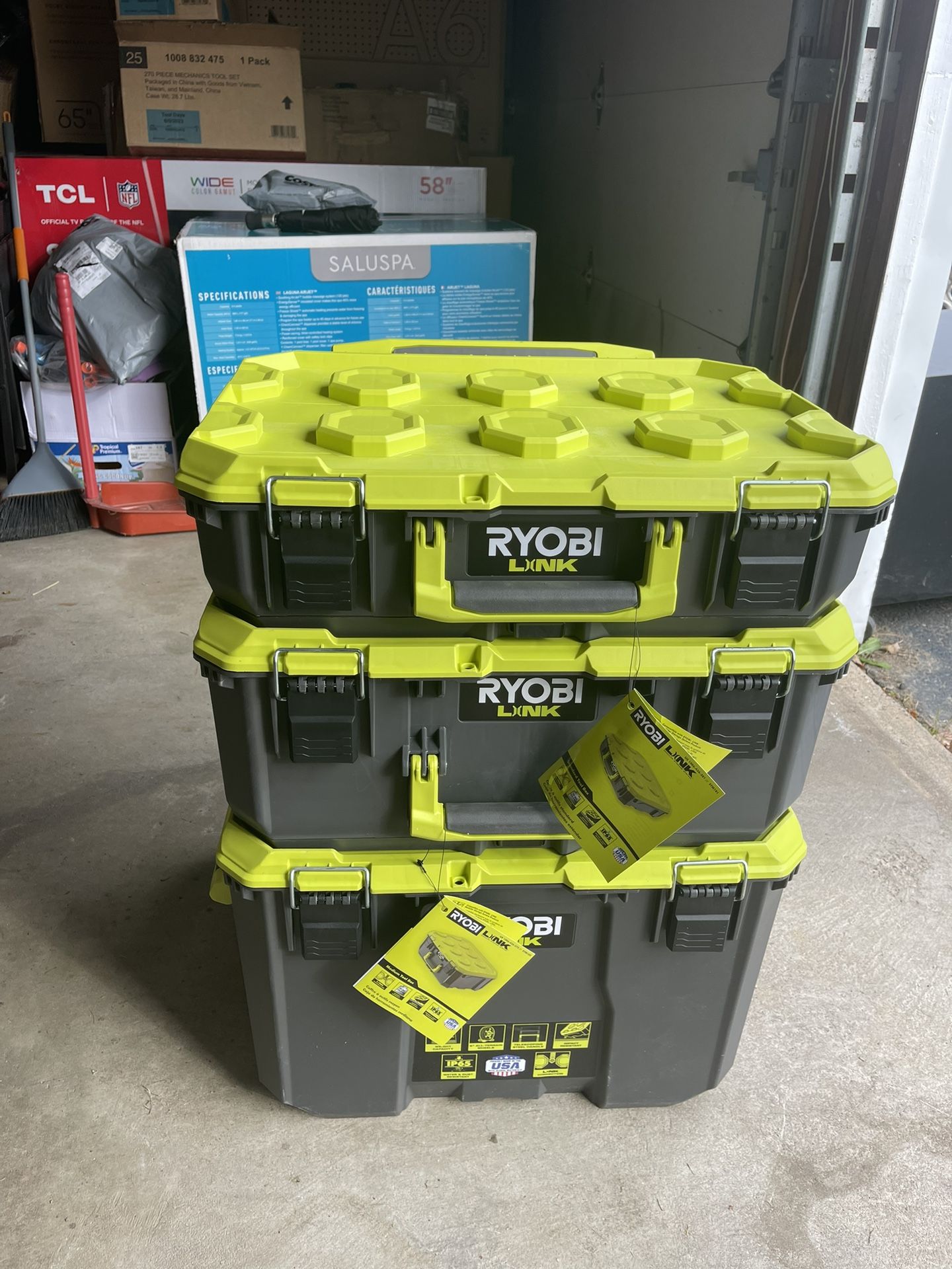 RYOBI LINK Rolling Tool Box with LINK Medium Tool Box and LINK Standard Tool Box ( new )