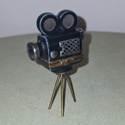 Limoges Hand Painted Porcelain Movie Camera Trinket Box-Made in France-Retired