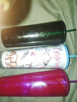 3 Starbucks tumblers cups coffee