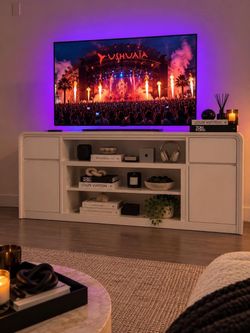 Modern TV Stand for 80 Inch TVs, 32"Tall Entertainment Center w/Storage Cabinet J-7
