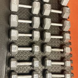The Couple's Set... Cast Iron Hex Dumbbells: 5s, 8s, 10s, 12s, 15s, 20s, 25s and 30 pounders. Brute W= 250#