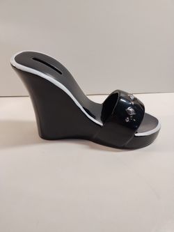 Russ Berrie Black Ceramic High Heel Shoe Piggy Bank Novelty Gift.