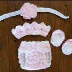 Crochet Baby Girl Princess Diaper Cover Outfit Photo Prop 