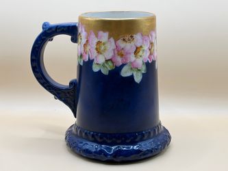 Belleek / Lenox Cobalt Blue Porcelain Floral Tankard Mug