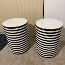 Set of 2 Modern Black & White Accent Tables / Stools