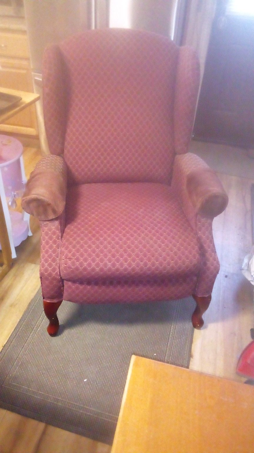 Nice Maroon Recliner Chair Queen Anne Style