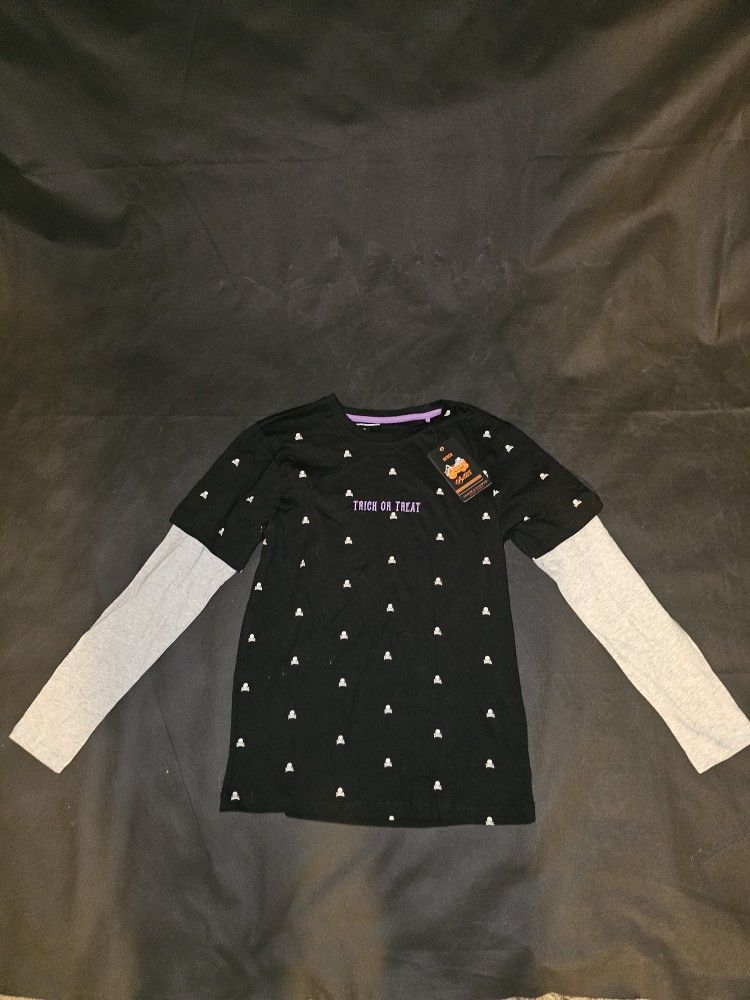 Denim & Flower Ricky Singh Kids' Long Sleeve Skull Halloween Shirt (Size 9/10)