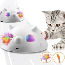 Peek-A-Boo Interactive Cat Toy, Low Noise Electronic Cat Toys with 900Mah Rechargeable Battery &3 Speed Model, 360°Self Rolling Feather Robotic Cat To
