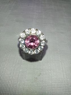 Sterling Silver Pink Gem Halo Cocktail Ring – Size 7 – Sparkling Fashion Jewelry