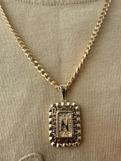 Miami Cuban with Letter N pendant necklace