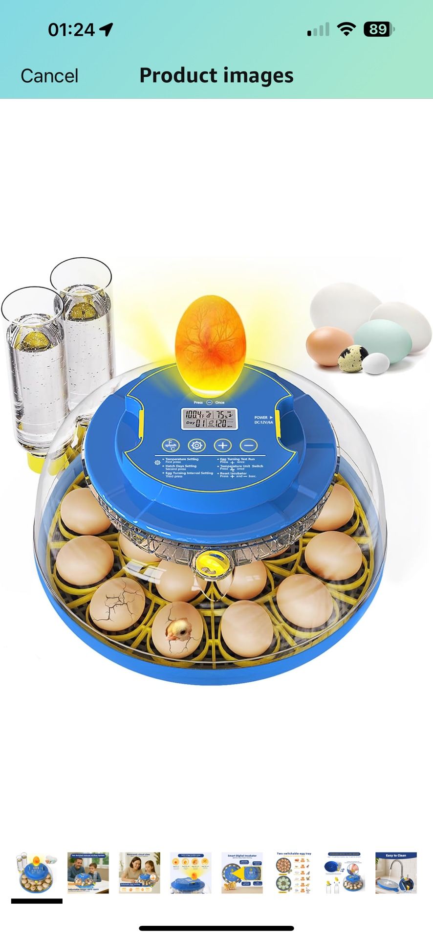18 Egg Incubators for Hatching Eggs, Chicken Egg Incubator with Automatic Egg Turning & Humidity Control, 360° Viewing, Egg Candler, for Home, Farm, C