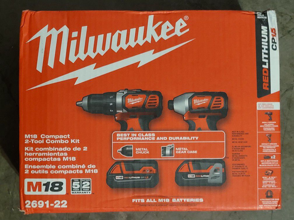 Milwaukee
M18 18V Lithium-Ion Cordless Drill Driver/Impact Driver Combo Kit (2-Tool) W/ Two 1.5Ah Batteries, Charger Tool Bag