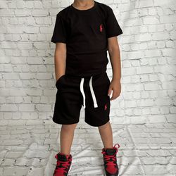 Kids Black Polo Ralph Lauren Shorts Set