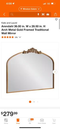 36.00 in. W x 28.50 in. H Arch Metal Gold Framed Traditional Wall Mirror