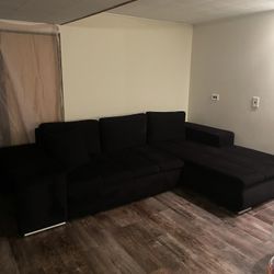 Black Layout Sofa With Storage That Convert To Sleeping Bed 
