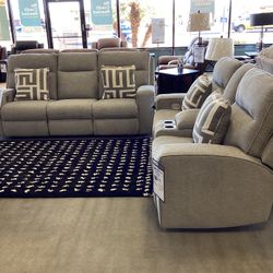 Biscoe Power Reclining Sofa and Loveseat Set