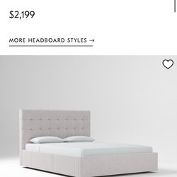 West Elm Emmett Grid Tufted Storage Bed, Queen, Chenille Tweed, Frost Gray, No-Show