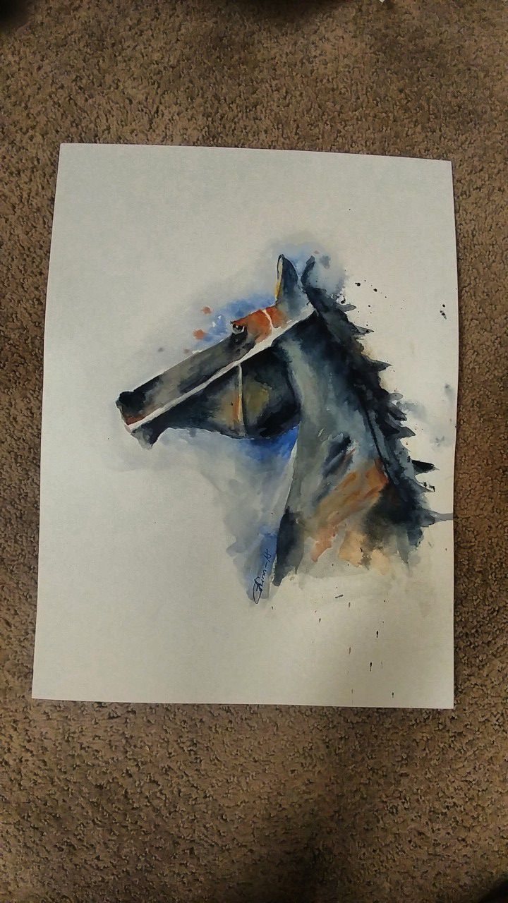 Watercolor painting,horse, contemporary,