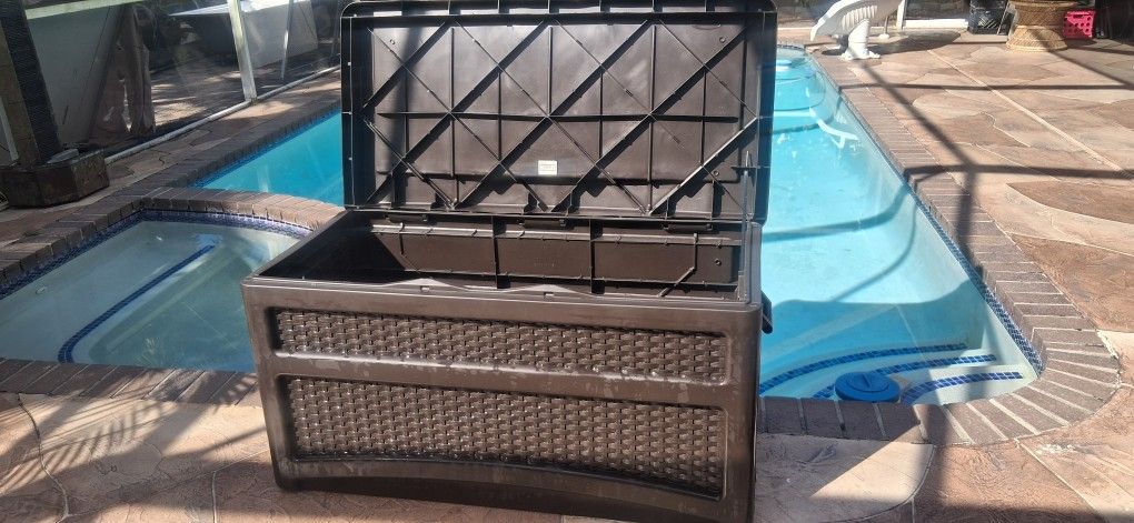 Suncast Wicker Pvc 73 Gal Outdoor Storage Lock Box Bin Chest Trunk Spa Balcony Pool Deck  Organizer Cushions Boat Garden Yard Lawn Dock Patio Garage