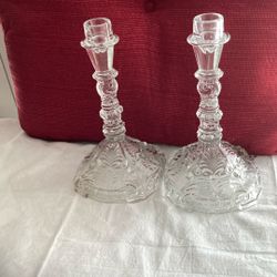 Glass Candlesticks (2) Like New Condition 