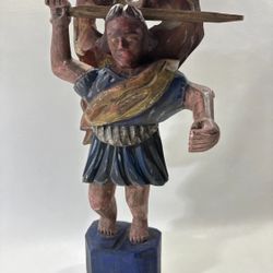 ANTIQUE WOOD POLYCHROME CARVED RELIGIOUS FIGURE STATUE WOODEN ART Angel Warrior