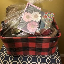 Gift Basket - Red & Black Plaid With Handles 