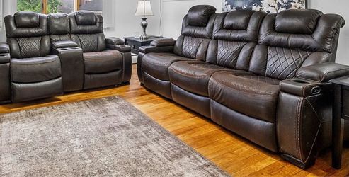 Dark Brown Leather Reclining Sofa Set