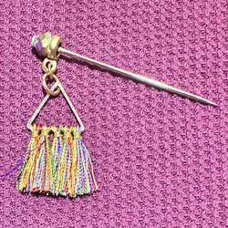 Steel Colorful Mini Tassel Gold Tone Hijab Pin 