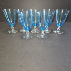 Seneca Blue Belnor Ice Tea Glasses, Stemmed Goblets, Set of 7, Elegant Drinkware