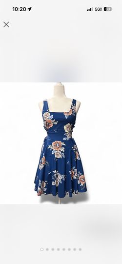 Blue Floral Skater Corset Dress With Tulle Underskirt Size M