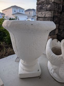 White Concrete Garden Urn Planter
