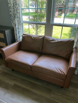 Set of 2 Brown Faux Leather Loveseats (Boxed)