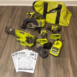 Ryobi 18v 4-Piece Tool Kit Plus Battery And Charger