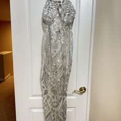 Silver Rhinestones Sheer Pencil Dress