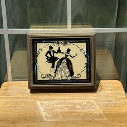 Vintage Wooden Jewelry box Art Deco of Dancing Victorian Shadows Silhouette 1930