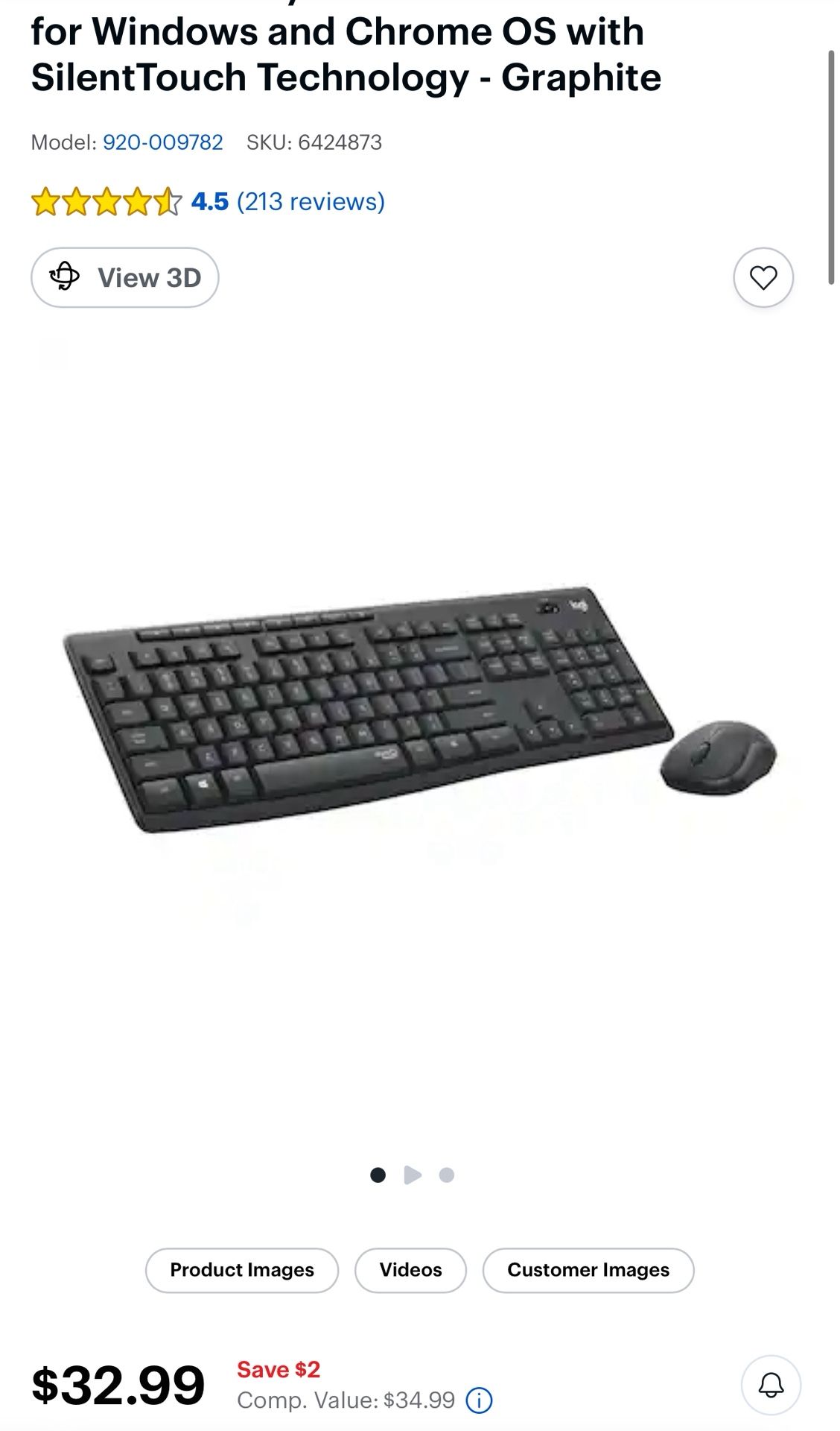 Logitech - MK295 Full-size Wireless Membrane Keyboard and Mouse Combo for Windows and Chrome OS with SilentTouch Technology - Graphite 