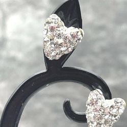 10k Yellow Gold Heart Shaped Rhinestone Earrings .8g