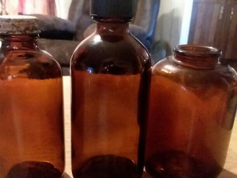 3 Vintage Amber Bottles