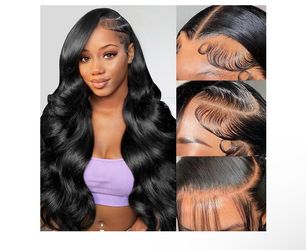 Long Body Wave Human Hair Lace Wig – Jet Black
