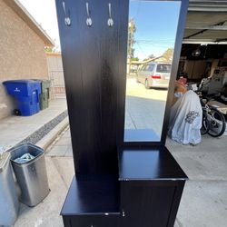 Wooden Entryway Storage With Mirror